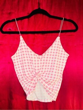 👑 Size Medium gaze Bubblegum Pink Gingham Knot-Front Cami